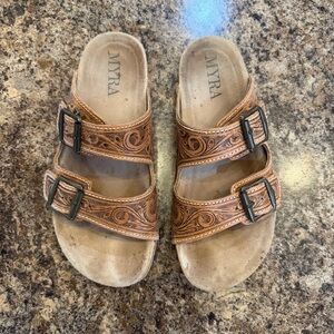 Myra Hand Tooled Brown Sandals Size Women’s 9